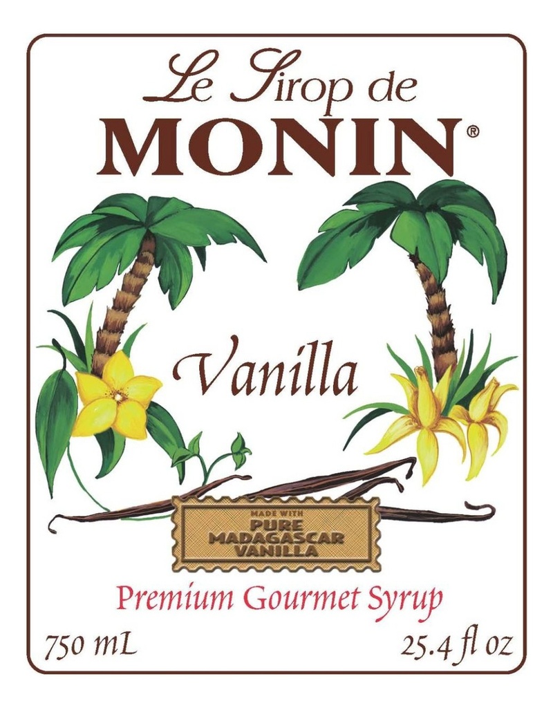 Syrup Jarabe Monin Vainilla 750ml Gourmet 100% Natural