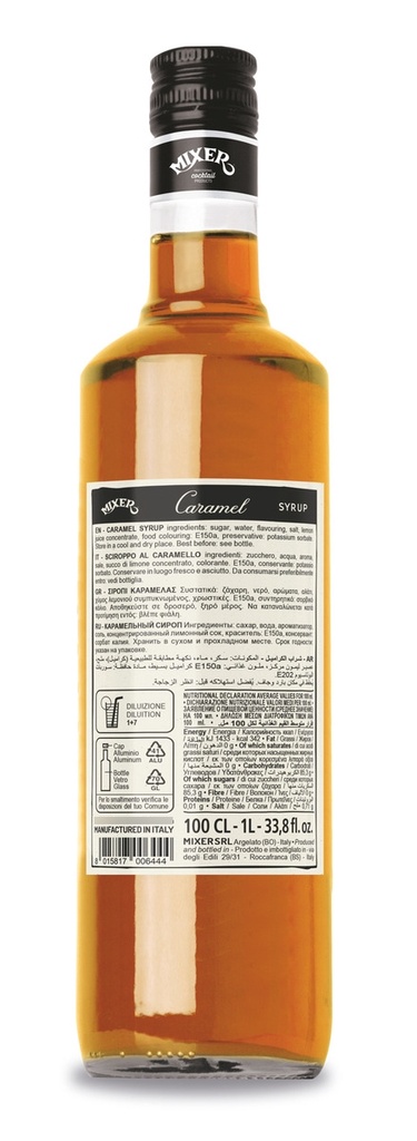 Syrup/jarabe MIXER Italiano Caramelo 1lt Vidrio Gourmet