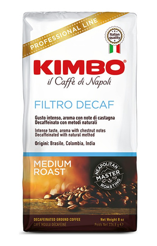 Café Descafeinado Kimbo Filtro 226g Grano Molido