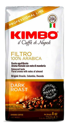 Café Molido Kimbo Filtro 226,8 Gr 100% Arabica Grano Molido