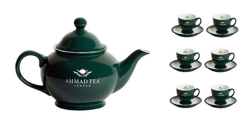 [TA0022] Tetera Ahmad Tea + Juego 6 tazas c/platillo verde